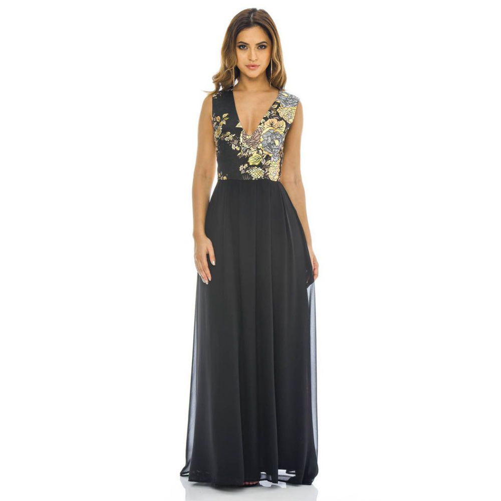 AX Paris Floral V-Neck Maxi Dress - Size 10